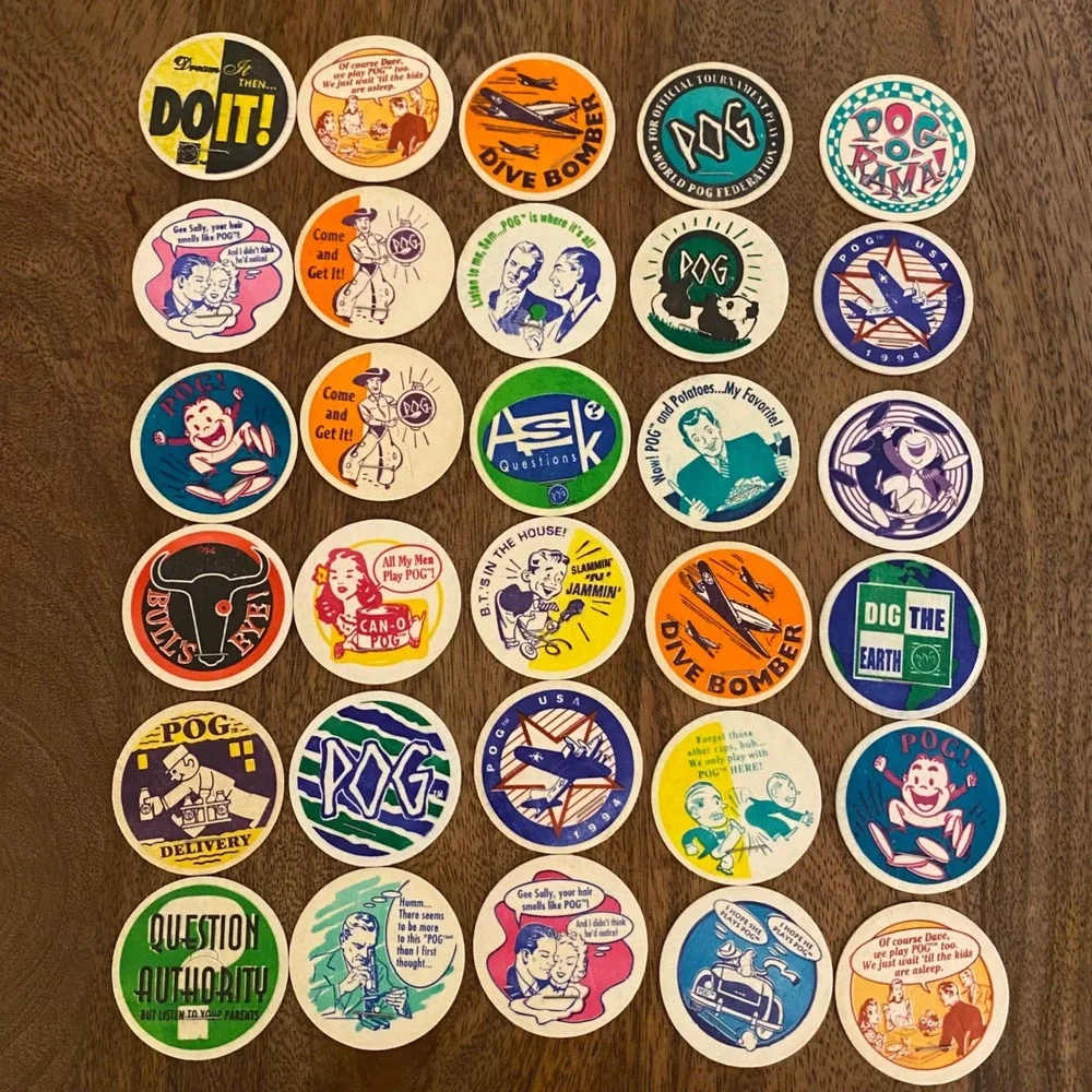 Vintage 90s POGs Lot 30pc World POG Federation Milk Caps Comics Linen Stapled